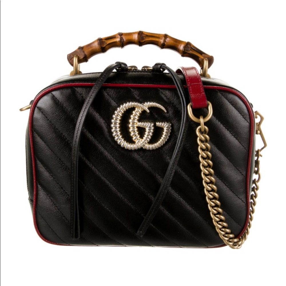 Gucci diagonal bamboo handle bag
